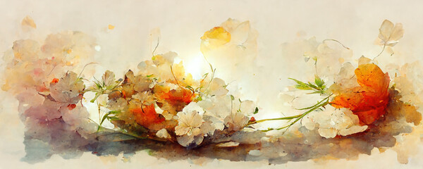 Obraz na płótnie Canvas Magnificent orange wash stain flower, watercolor illustration. Wedding day,.