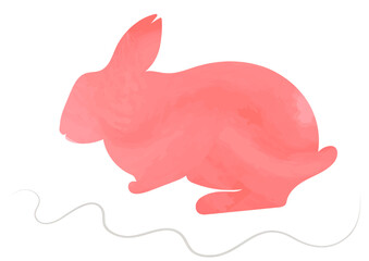 Outline silhouette of a colored hare, rabbit. Wild watercolor animal pose