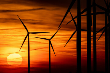 onshore wind farm at sunrise