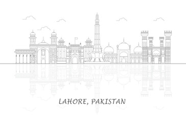 Fototapeta na wymiar Outline Skyline panorama of city of Lahore, Pakistan - vector illustration