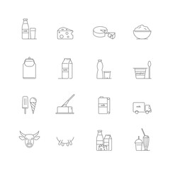 Dairy Products Signs Thin Line Icons Set Include of Cheese, Milk and Yogurt. Vector illustration of Icon