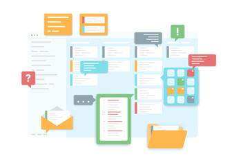 Cartoon Color Planning Board Schedule Management Organizer and Information Concept Set Flat Design Style. Vector illustration