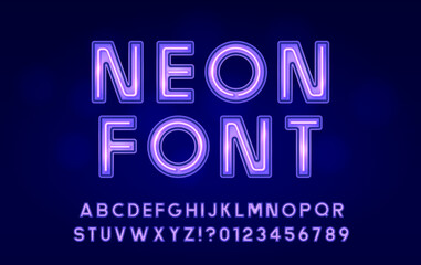 Purple Neon Light Latin Font With Numbers