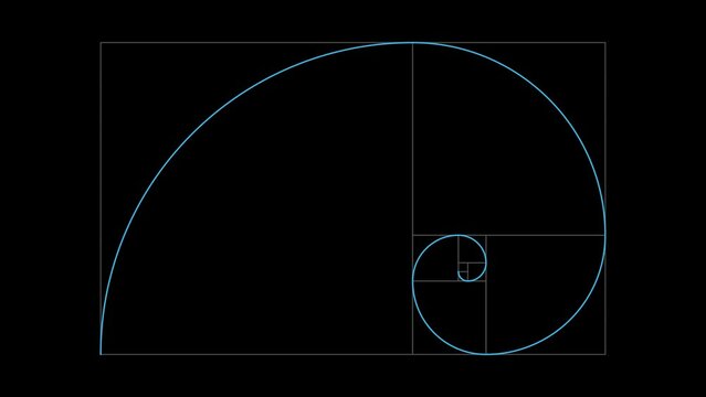 Golden ratio transparent video - The Fibonacci Sequence animated with lines grid and shape. Alpha channel animation