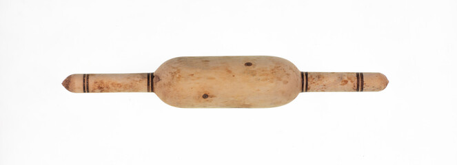 kitchen wooden dough roller isolated on white background