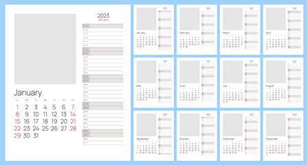 Calendar Planner for 2023. Calendar template for 2023. Stationery Design Print Template. Calendar Planner Organization Management.