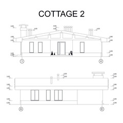 Detailed architectural one story private house blueprints and drawings. Vector illustration