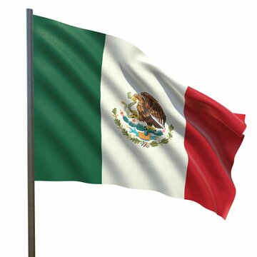 flag of Mexico waving in the wind on a white background 3d-rendering