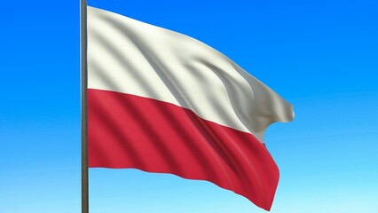 Fototapeta na wymiar flag of Poland waving in the wind on flagpole against the sky 3d-rendering