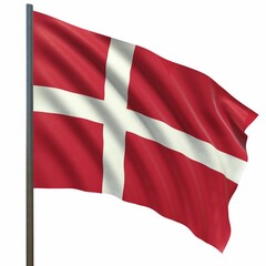 flag of Denmark waving in the wind on a white background 3d-rendering