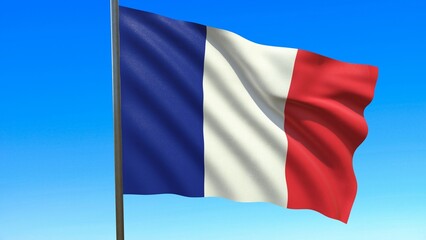 Obraz premium flag of France waving in the wind on flagpole against the sky 3d-rendering
