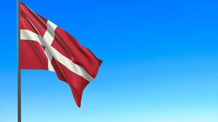 flag of Denmark waving in the wind on flagpole against the sky 3d-rendering