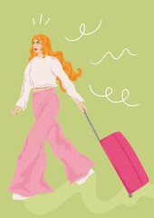 Girl wheeling suitcase