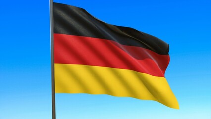 flag of Germany waving in the wind on flagpole against the sky 3d-rendering