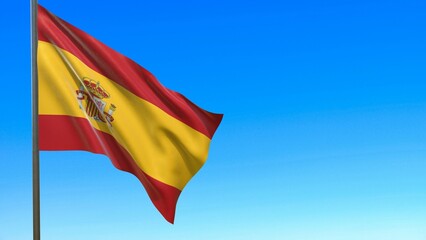 flag of Spain waving in the wind on flagpole against the sky 3d-rendering