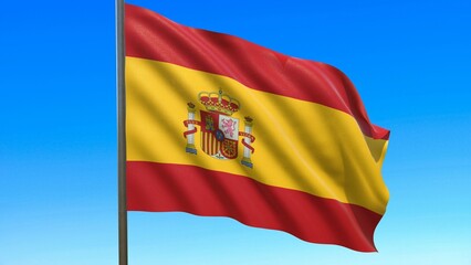 flag of Spain waving in the wind on flagpole against the sky 3d-rendering