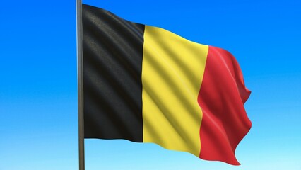 flag of Belgium waving in the wind on flagpole against the sky 3d-rendering