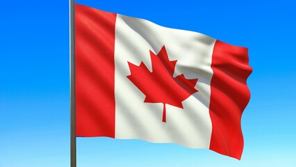 flag of Canada waving in the wind on flagpole against the sky 3d-rendering