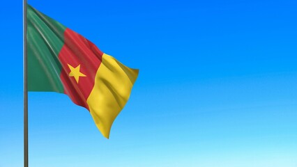 flag of cameroon waving in the wind on flagpole against the sky 3d-rendering