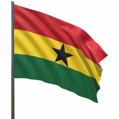 flag of Ghana waving in the wind on a white background 3d-rendering