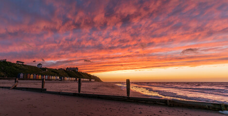 Fototapeta premium Sunset over Mundesley, Norfolk, 19th June 2022