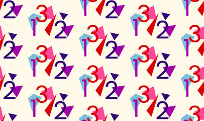 Seamless vector pattern made of 1, 2, 3 digits and simle geometry