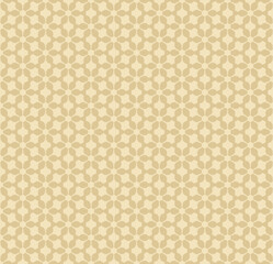 Golden abstract geometric seamless pattern. Vector texture with elegant floral lattice, mesh, net, grid. Traditional Islamic style ornament. Gold luxury background. Repeat modern decorative design