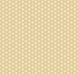 Golden abstract geometric seamless pattern. Vector texture with elegant floral lattice, mesh, net, grid. Traditional Islamic style ornament. Gold luxury background. Repeat modern decorative design