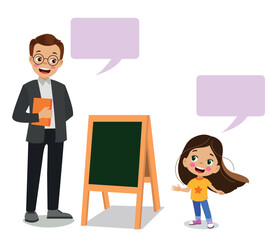 teacher and cute students at blackboard