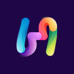 Letter H logo made of overlapping colorful lines. Rainbow vivid gradient modern icon.