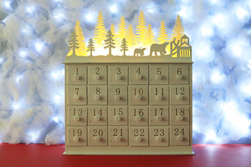 Christmas wooden drawer advent calendar. Countdown to Christmas.
