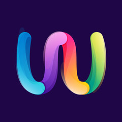 Letter W logo made of overlapping colorful lines. Rainbow vivid gradient modern icon.