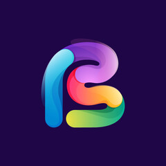 Letter B logo made of overlapping colorful lines. Rainbow vivid gradient modern icon.