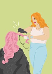 hairdresser drying customers hair