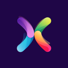 Letter X logo made of overlapping colorful lines. Rainbow vivid gradient modern icon.