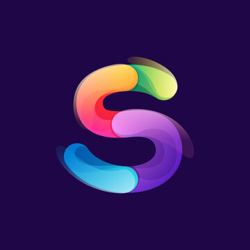 Letter Slogo made of overlapping colorful lines. Rainbow vivid gradient modern icon.