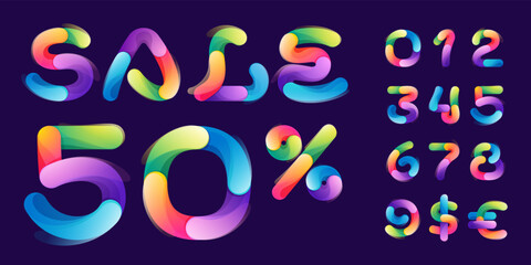 Sale banner made of overlapping colorful lines. Rainbow vivid gradient modern icons.