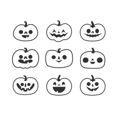 Jack o lantern icons. Halloween carved pumpkins simple illustrations.