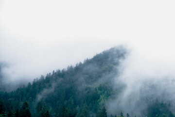 Mysterious mountains in the fog. Soft focus.