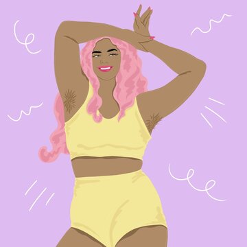 Woman posing with armpit hair