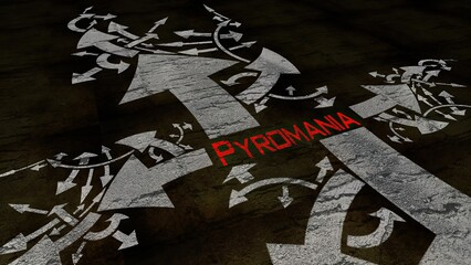 Pyromania text on a crossroad in different ways of arrows