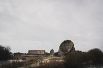 The concrete sound mirrors of Denge (Dungeness) in the south east of England. Pre World War 2 structures used to detect airplanes at a distance.