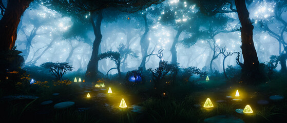 Artistic concept painting of a magic forest , background illustration.