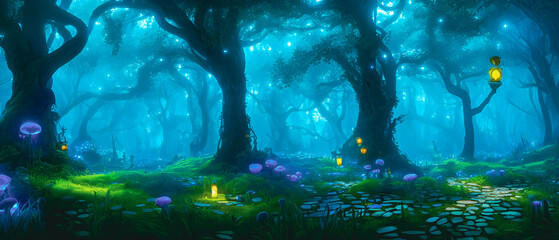Artistic concept painting of a magic forest , background illustration.