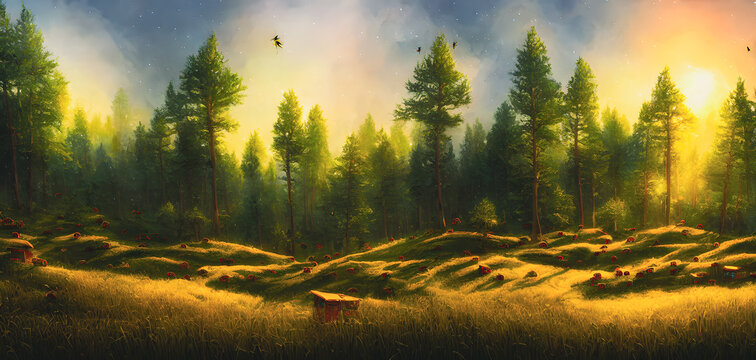 Artistic concept painting of a magic forest , background illustration.