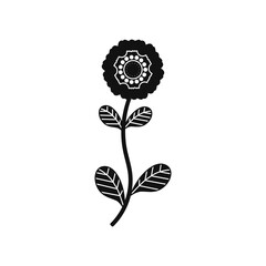 Black Flower and Leafs on white background Vector Illustration	