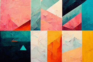 6 geometric abstract paintings, acrylic on canvas, flat color