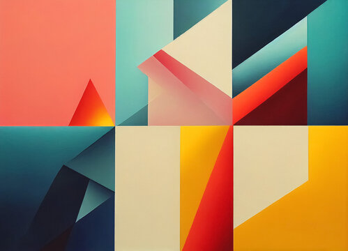 6 geometric abstract paintings, acrylic on canvas, flat color