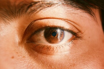 Closeup shot of a brown eye in sunlight