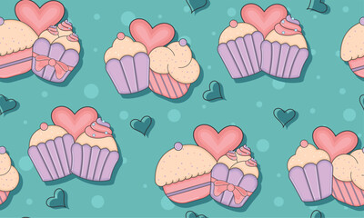 Seamless pattern background with different cupcakes Vector illustration